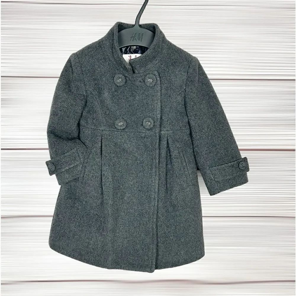 IL GUFO Girl’s Wool Blend Gray Pea Coat Wool Blend with Windproof Lining 2 years
